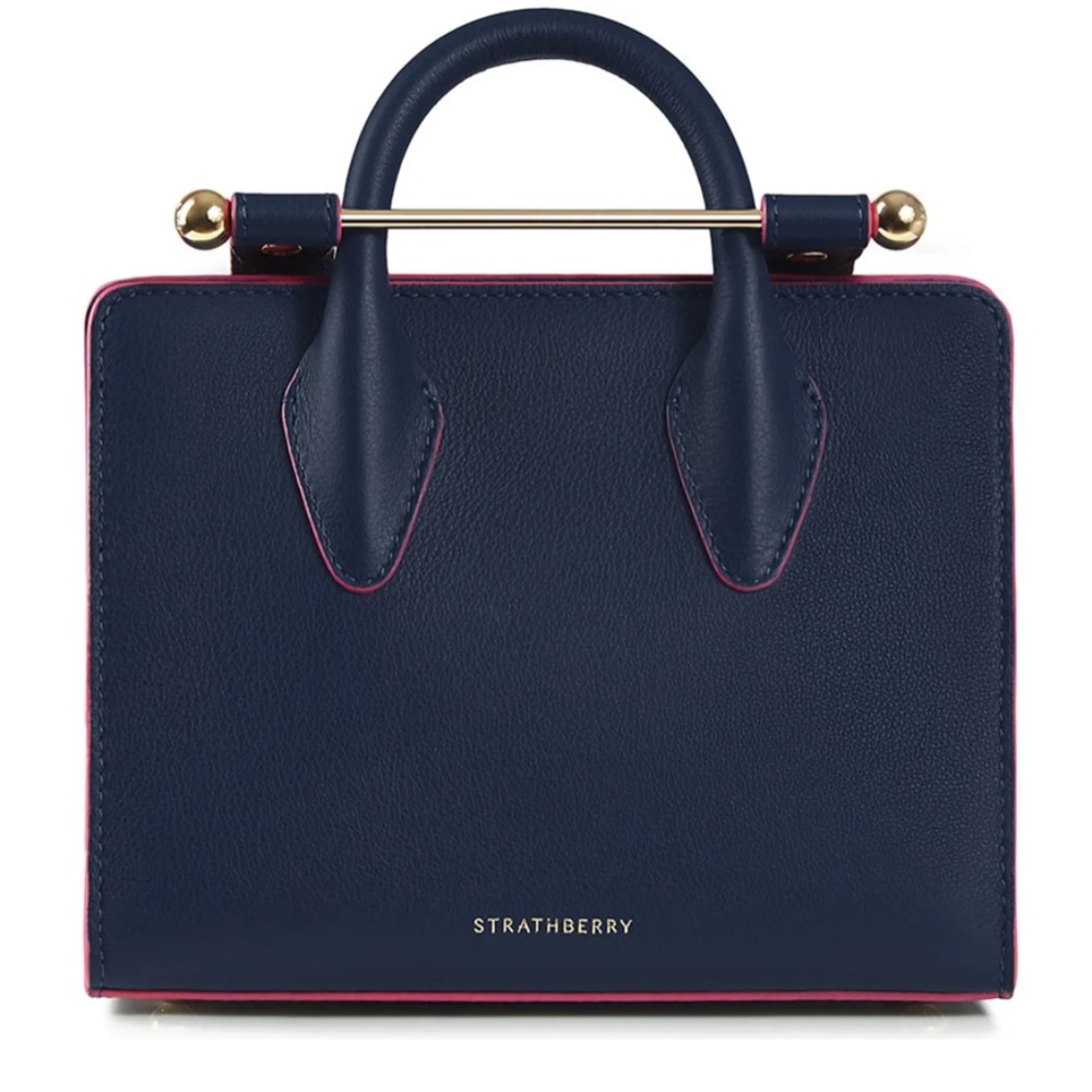 Strathberry Navy Leather Mini Top-Handle Crossbody with Pink Trim - Picture 2 of 16